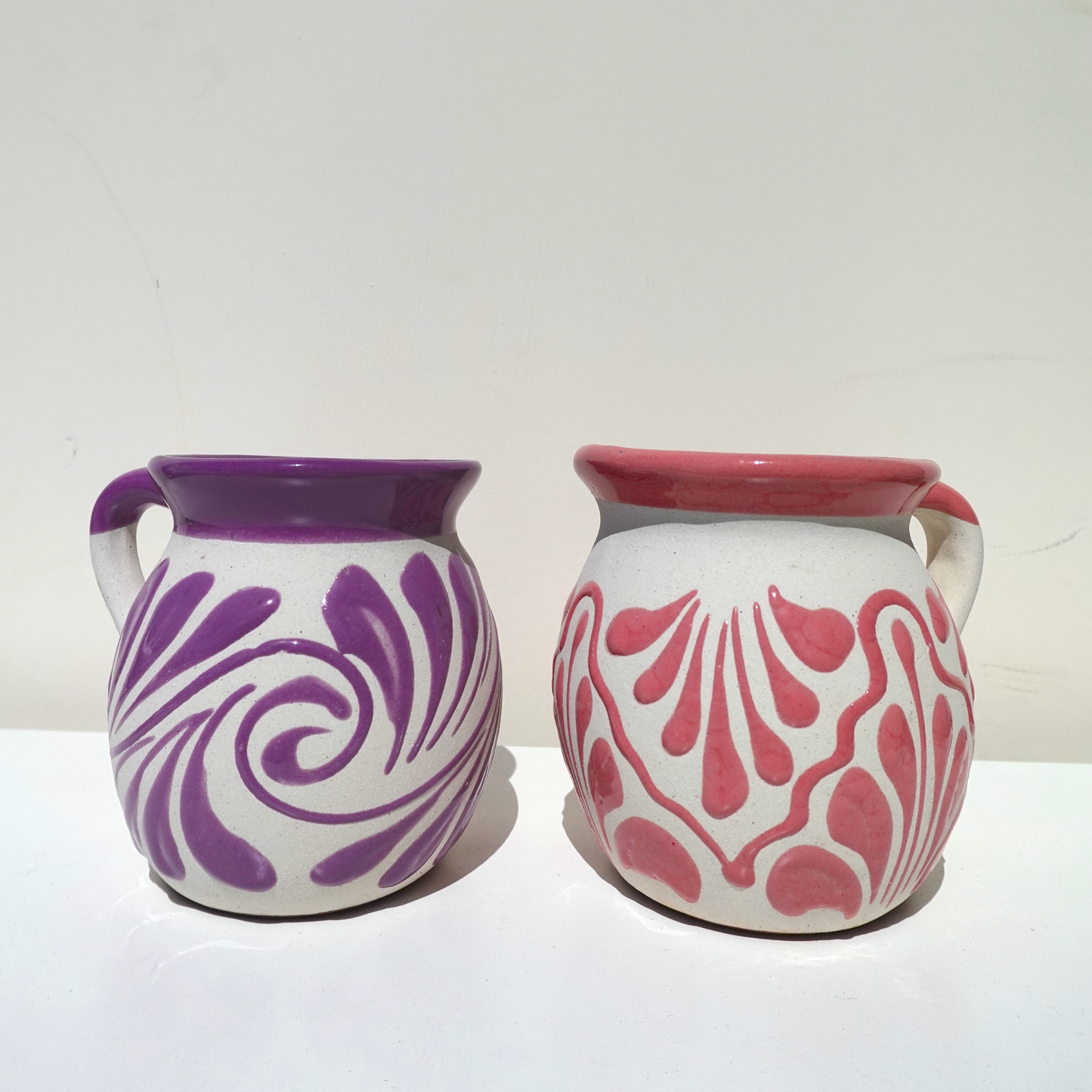 Pink and purple Mug set 2 or 4 Mexican coffee taza handmade clay, barro