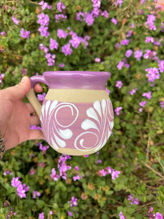 Mexican coffee mug pink, red, salmon, purple