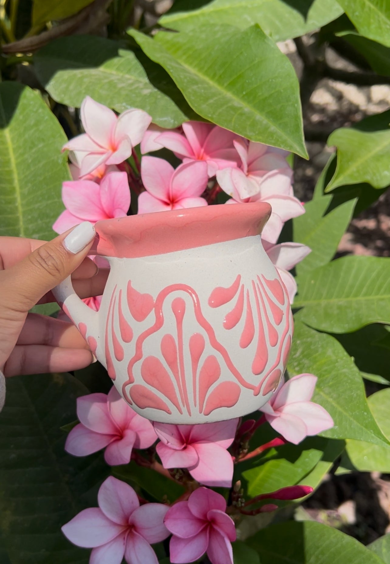 Pink and purple Mug set 2 or 4 Mexican coffee taza handmade clay, barro
