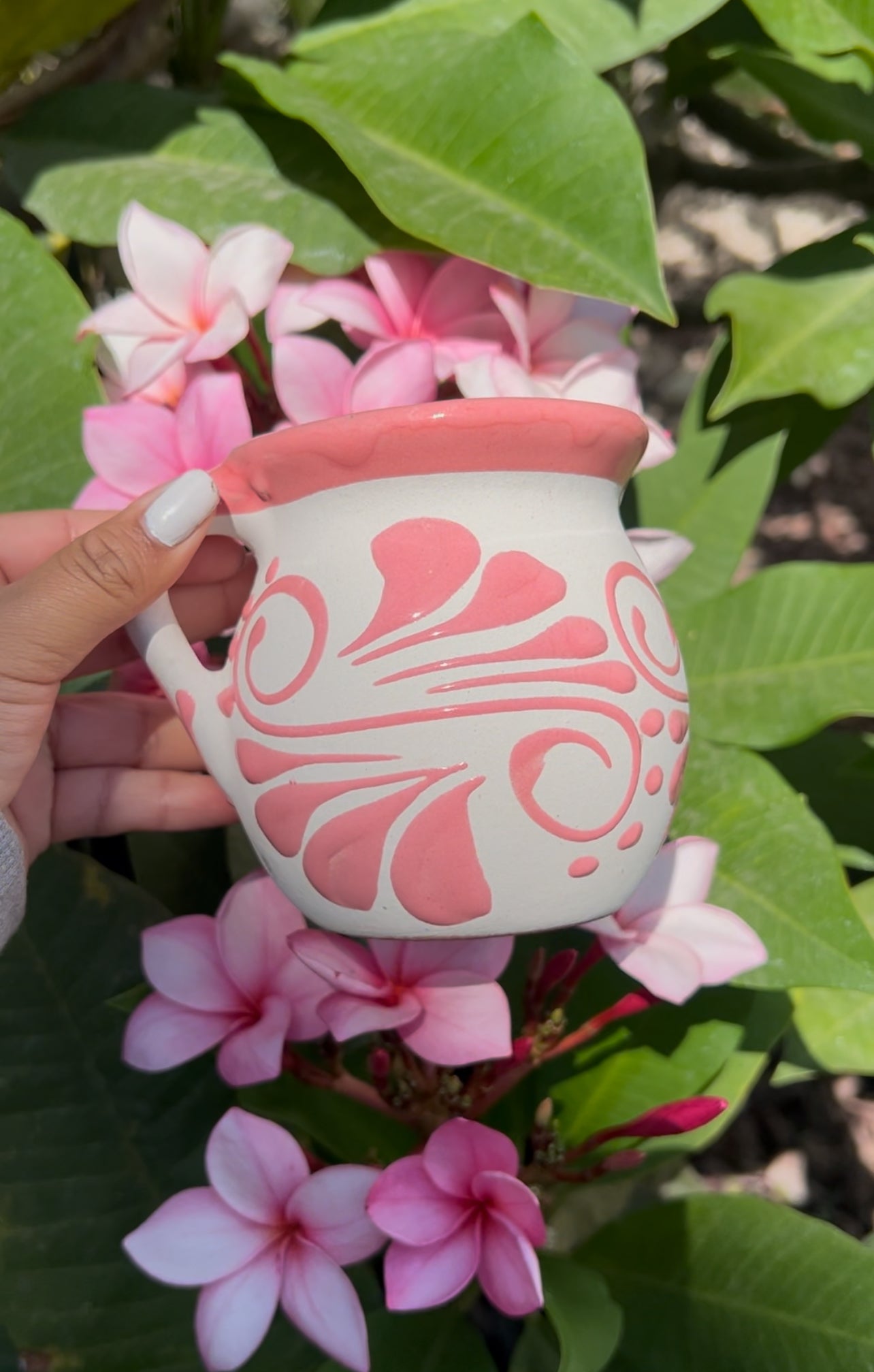 Pink and purple Mug set 2 or 4 Mexican coffee taza handmade clay, barro