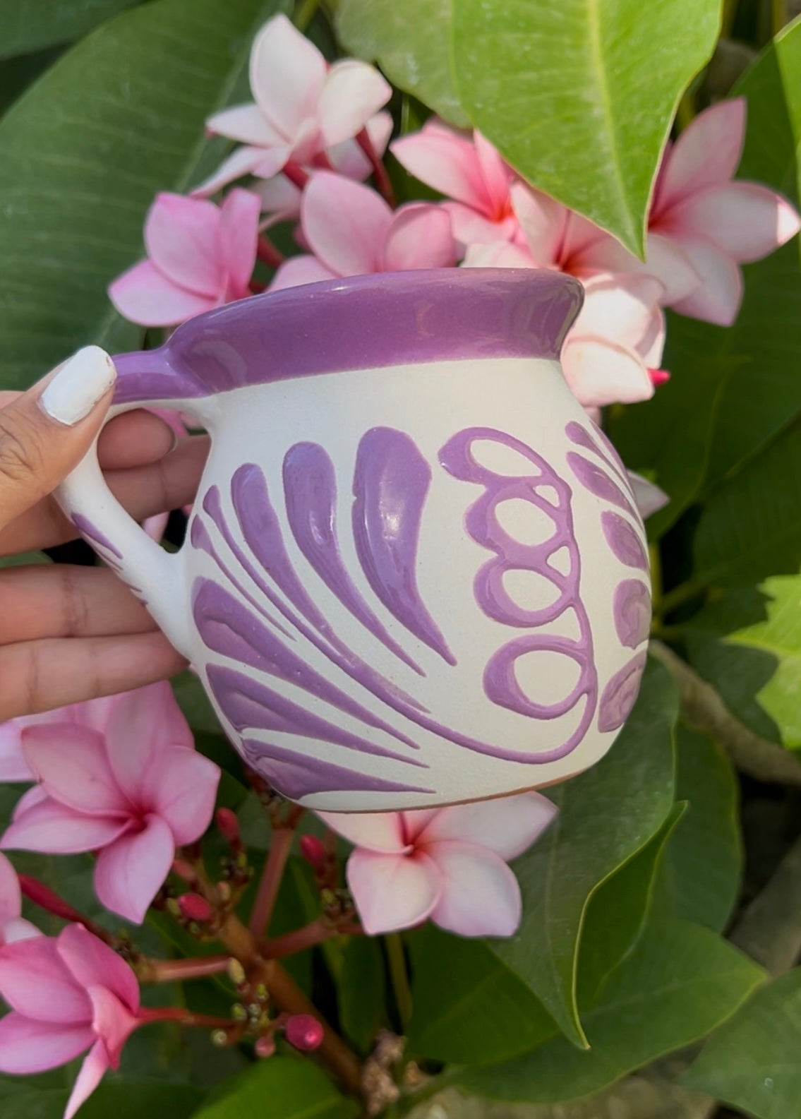 Pink and purple Mug set 2 or 4 Mexican coffee taza handmade clay, barro