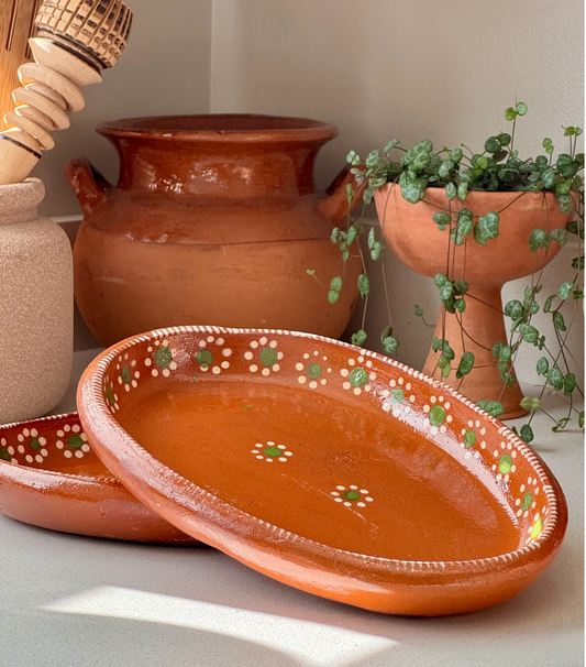 Mexican Plates Clay 10 Inches Oval 6,4,2 Plates Set Traditional Design Entree Plates Mexico Plate