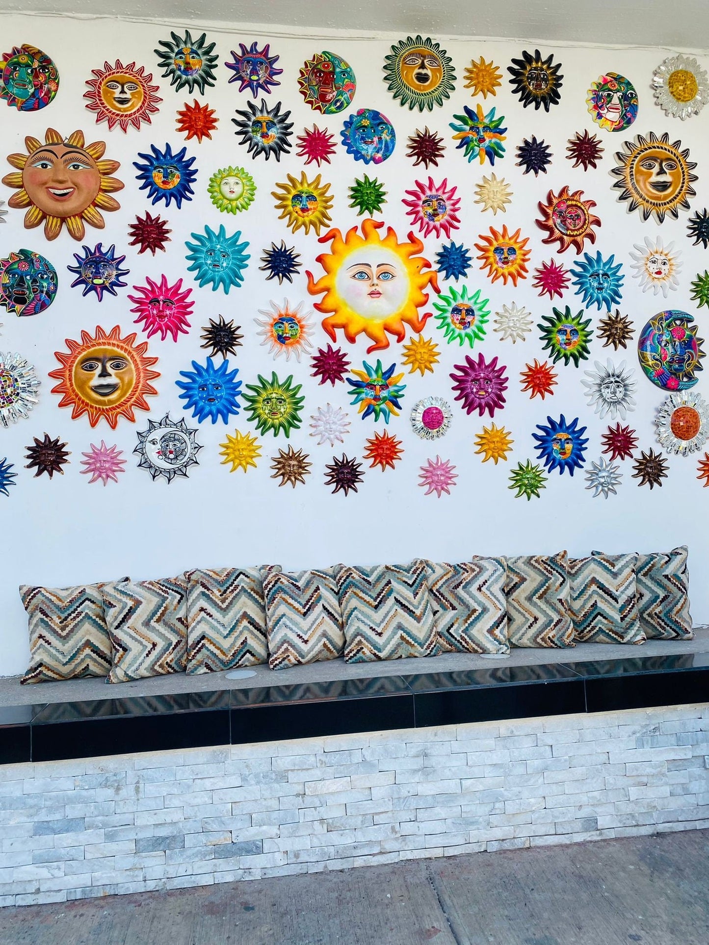 Mini sun moon mexican ceramic garden outside decoration