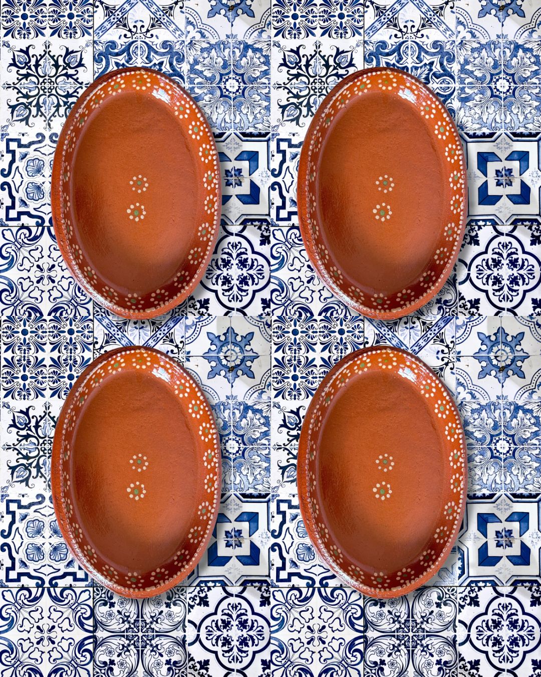 Mexican Plates Clay 10 Inches Oval 6,4,2 Plates Set Traditional Design Entree Plates Mexico Plate