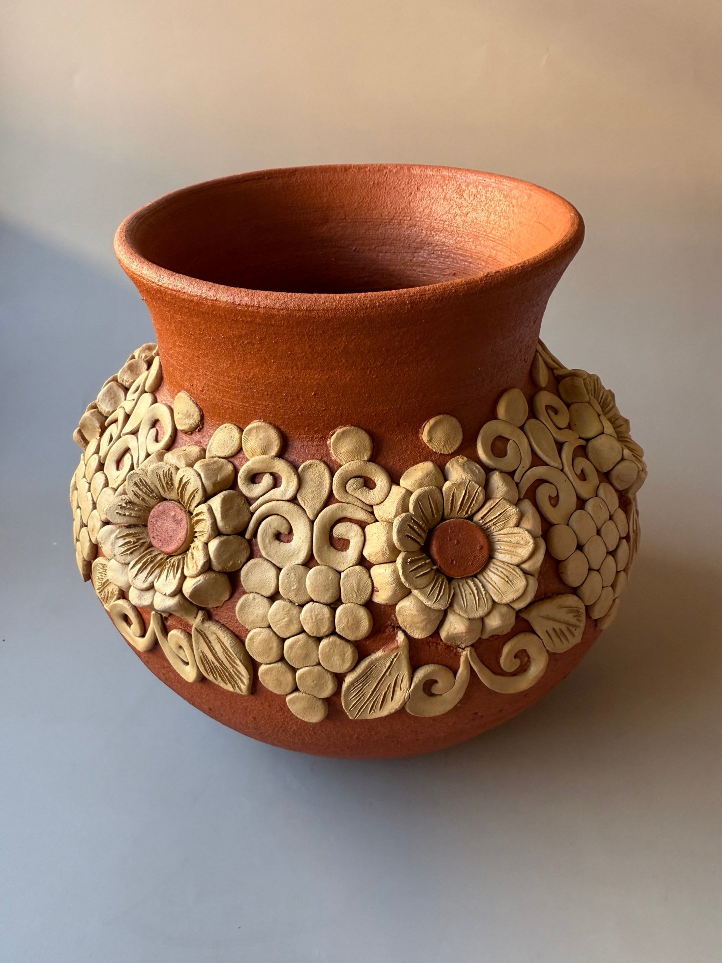 Oaxaca Pottery Clay Embroidery Round Vase