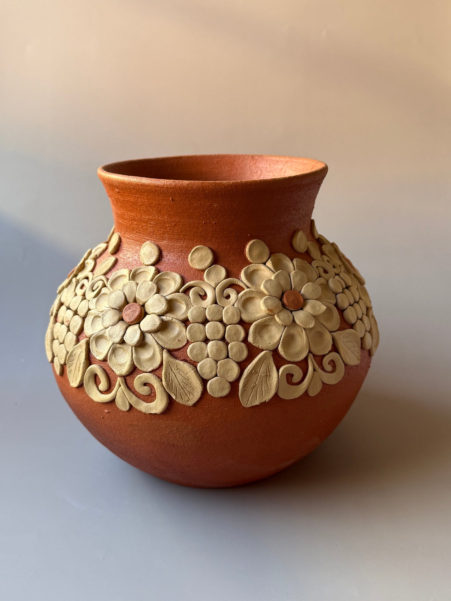 Oaxaca Pottery Clay Embroidery Round Vase
