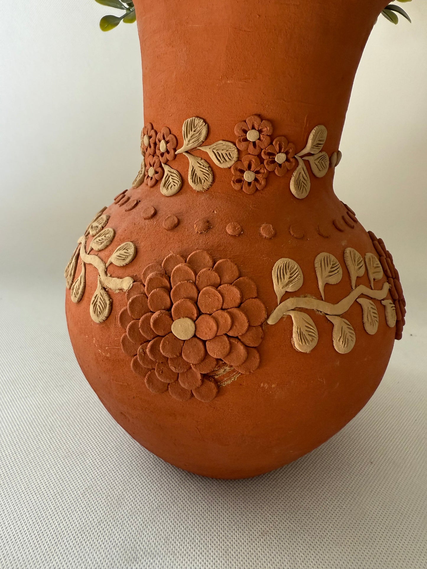Velasco Oaxaca Pottery Vase Flower Vase Florero Barro Rojo Clay Filigrana Clay Embroidery