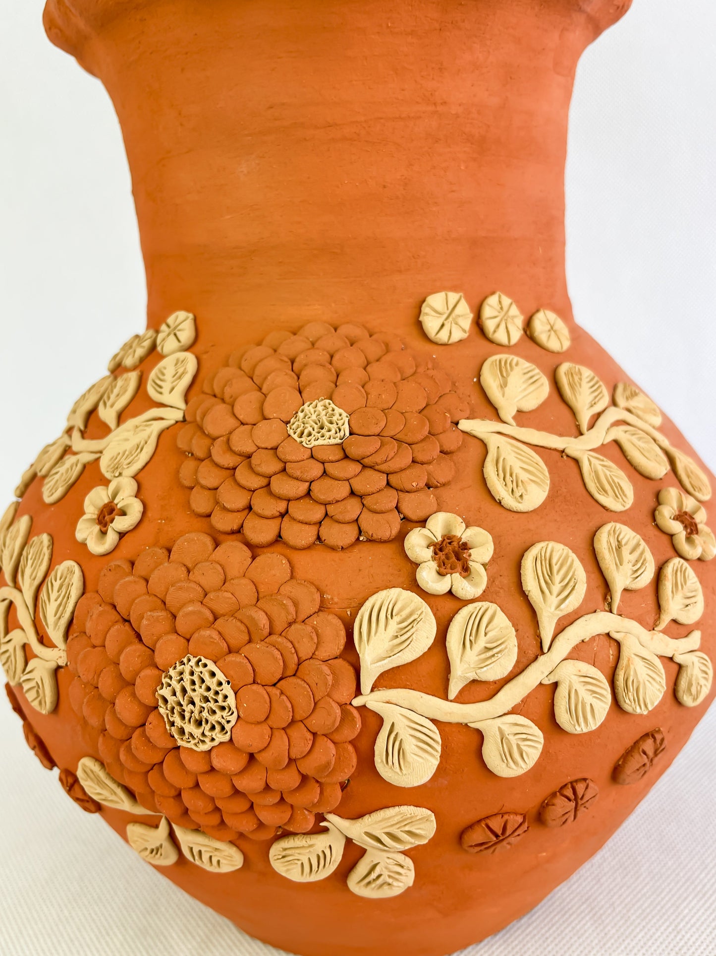 Velasco Oaxaca Pottery Vase Flower Vase Florero Barro Rojo Clay Filigrana Clay Embroidery