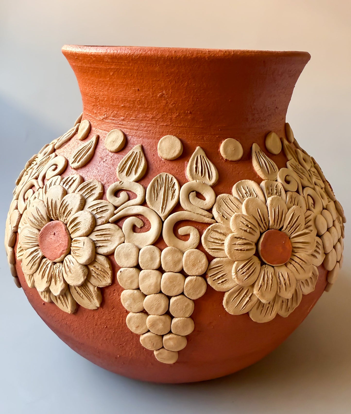 Oaxaca Pottery Clay Embroidery Round Vase