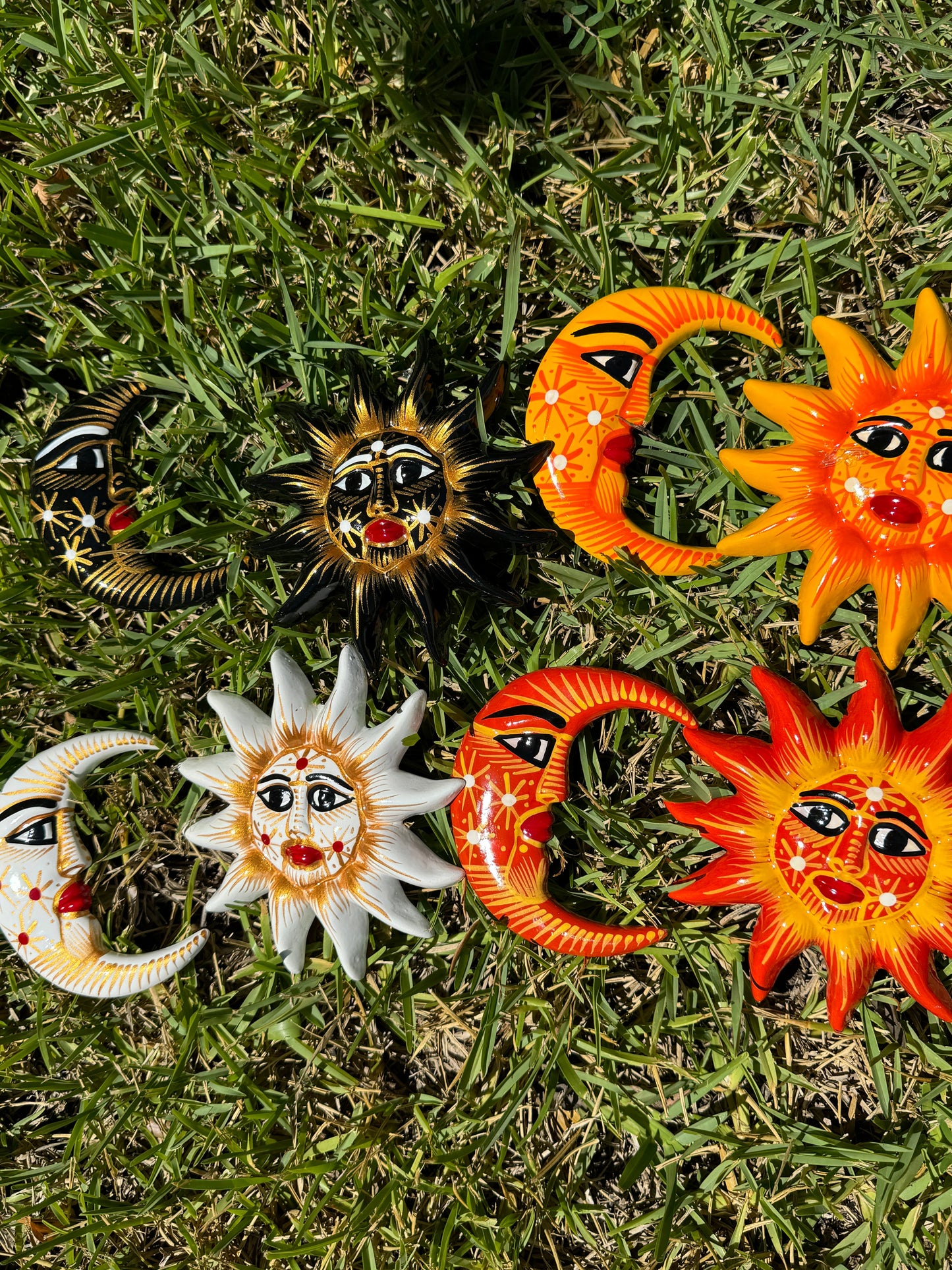 Mini sun moon mexican ceramic garden outside decoration