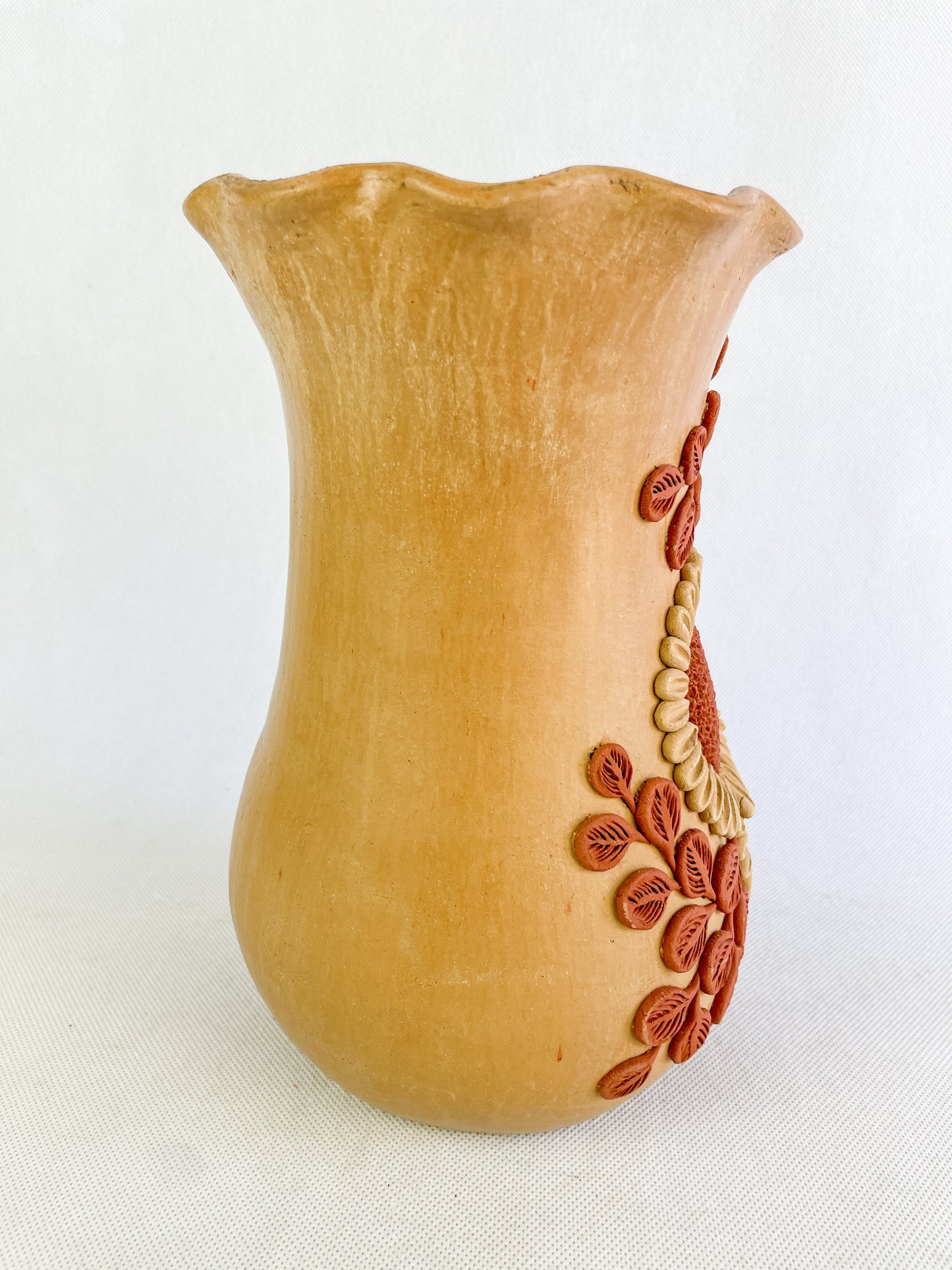 Velasco Oaxaca Pottery Vase Flower Vase Florero Barro Rojo Clay Filigrana Clay Embroidery