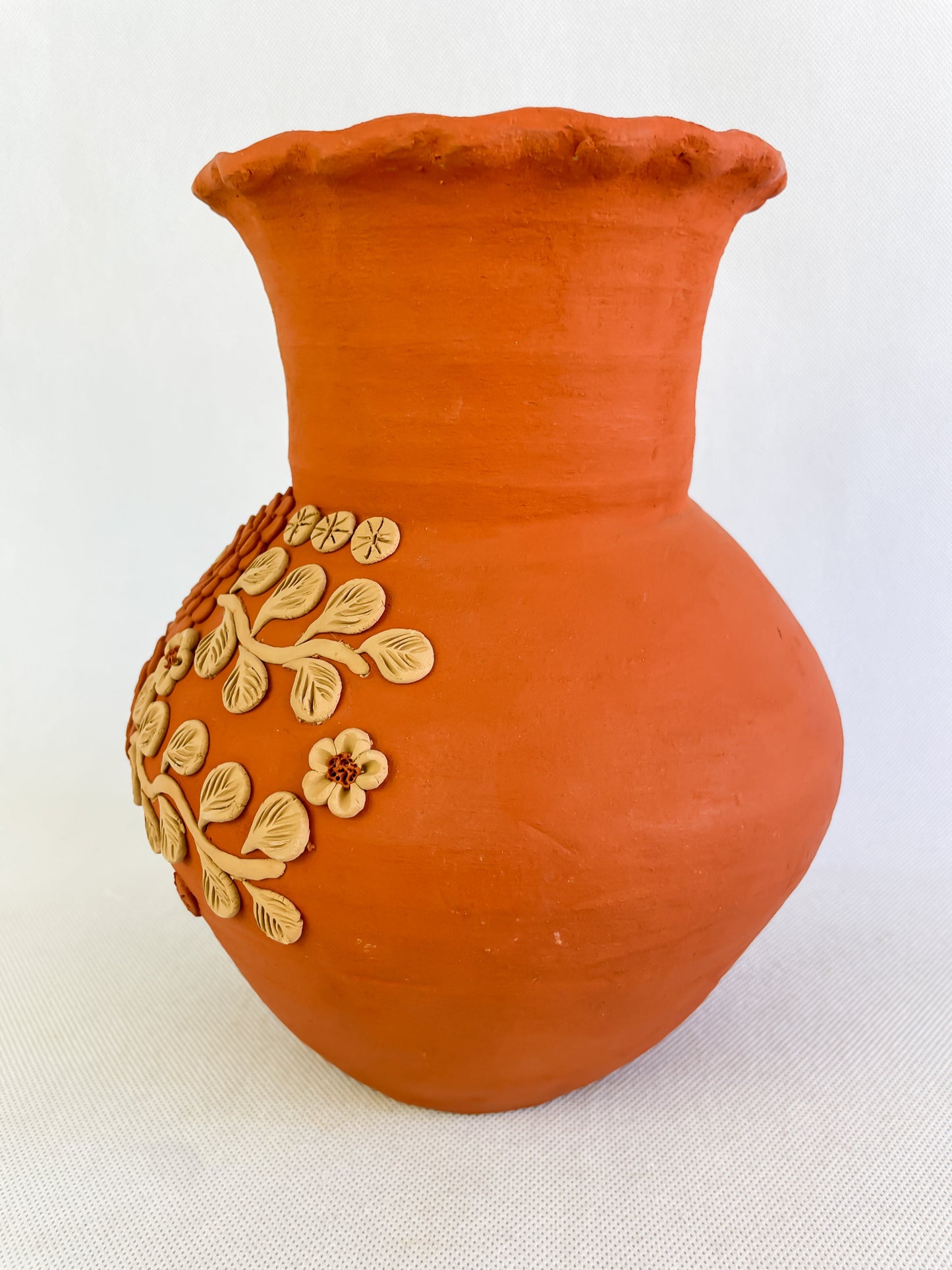 Velasco Oaxaca Pottery Vase Flower Vase Florero Barro Rojo Clay Filigrana Clay Embroidery