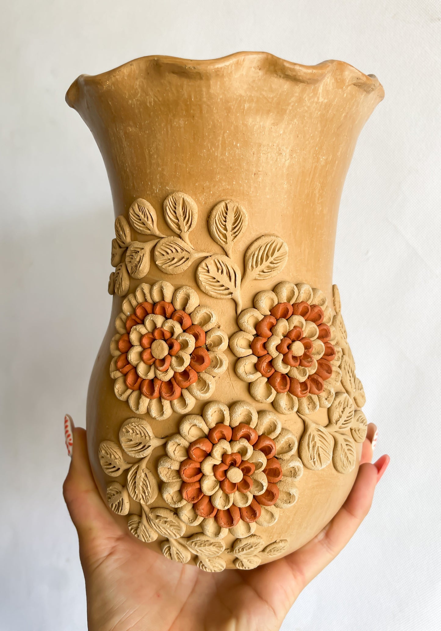 Velasco Oaxaca Pottery Vase Flower Vase Florero Barro Rojo Clay Filigrana Clay Embroidery