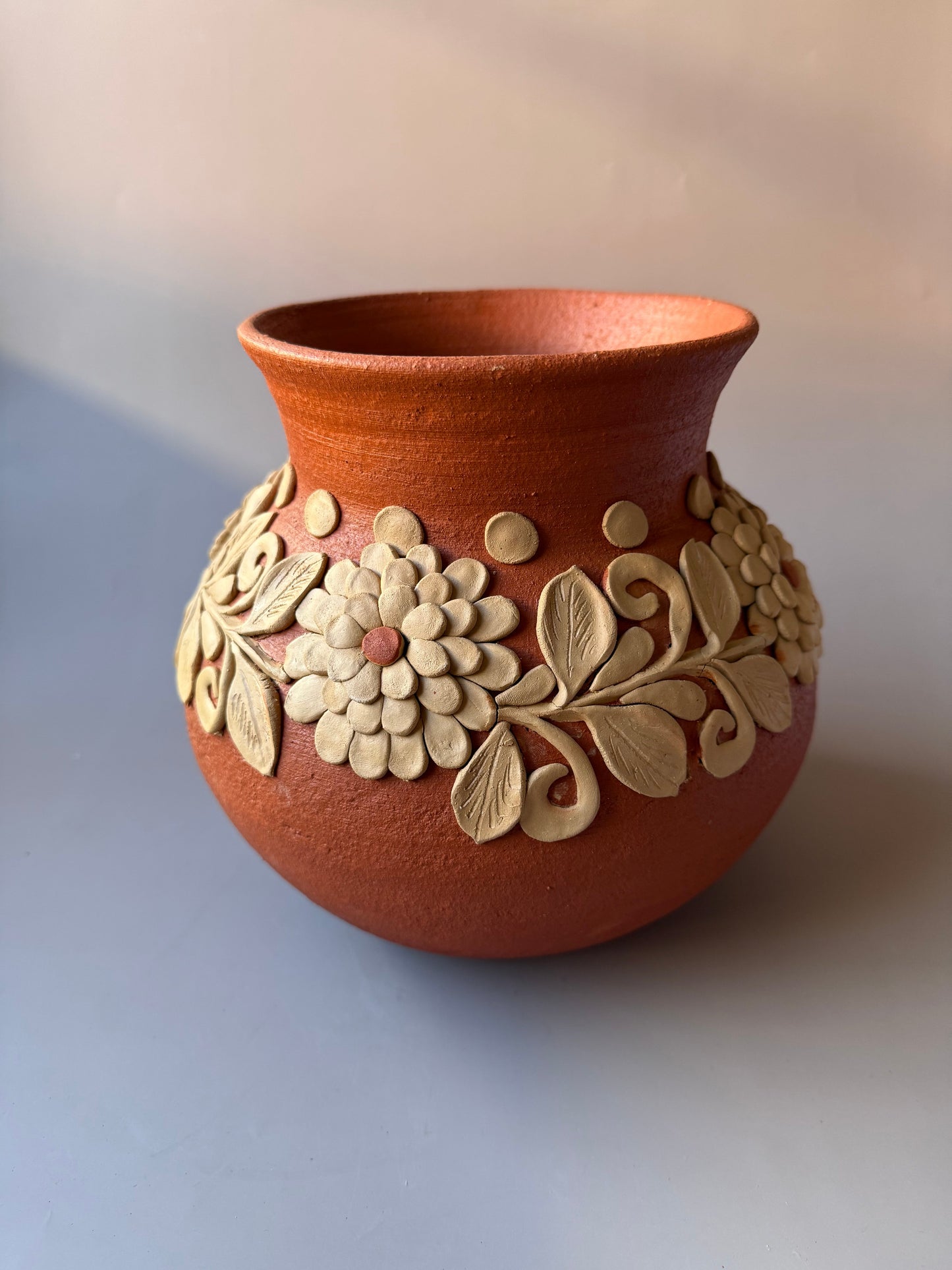Oaxaca Pottery Clay Embroidery Round Vase