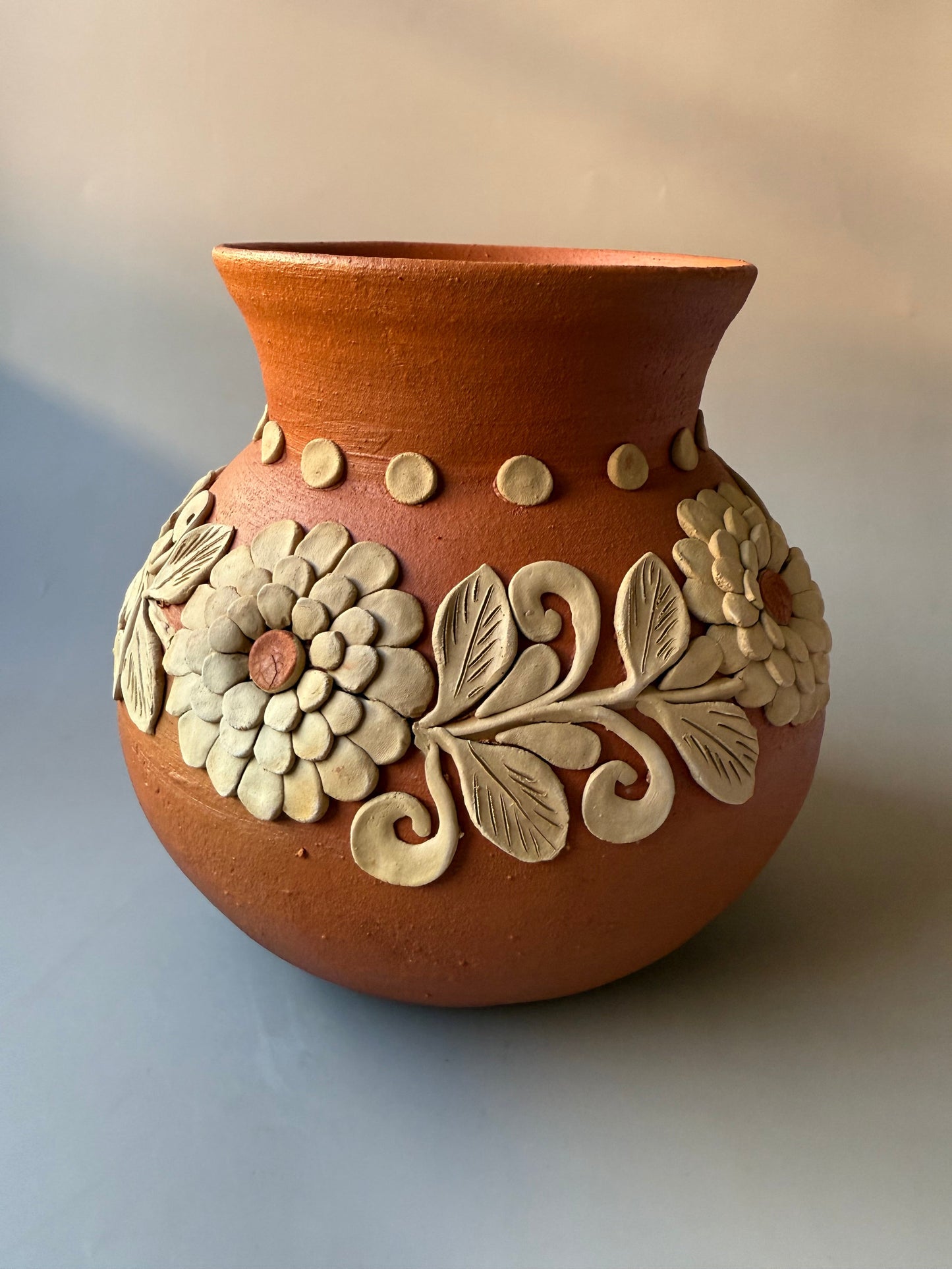 Oaxaca Pottery Clay Embroidery Round Vase
