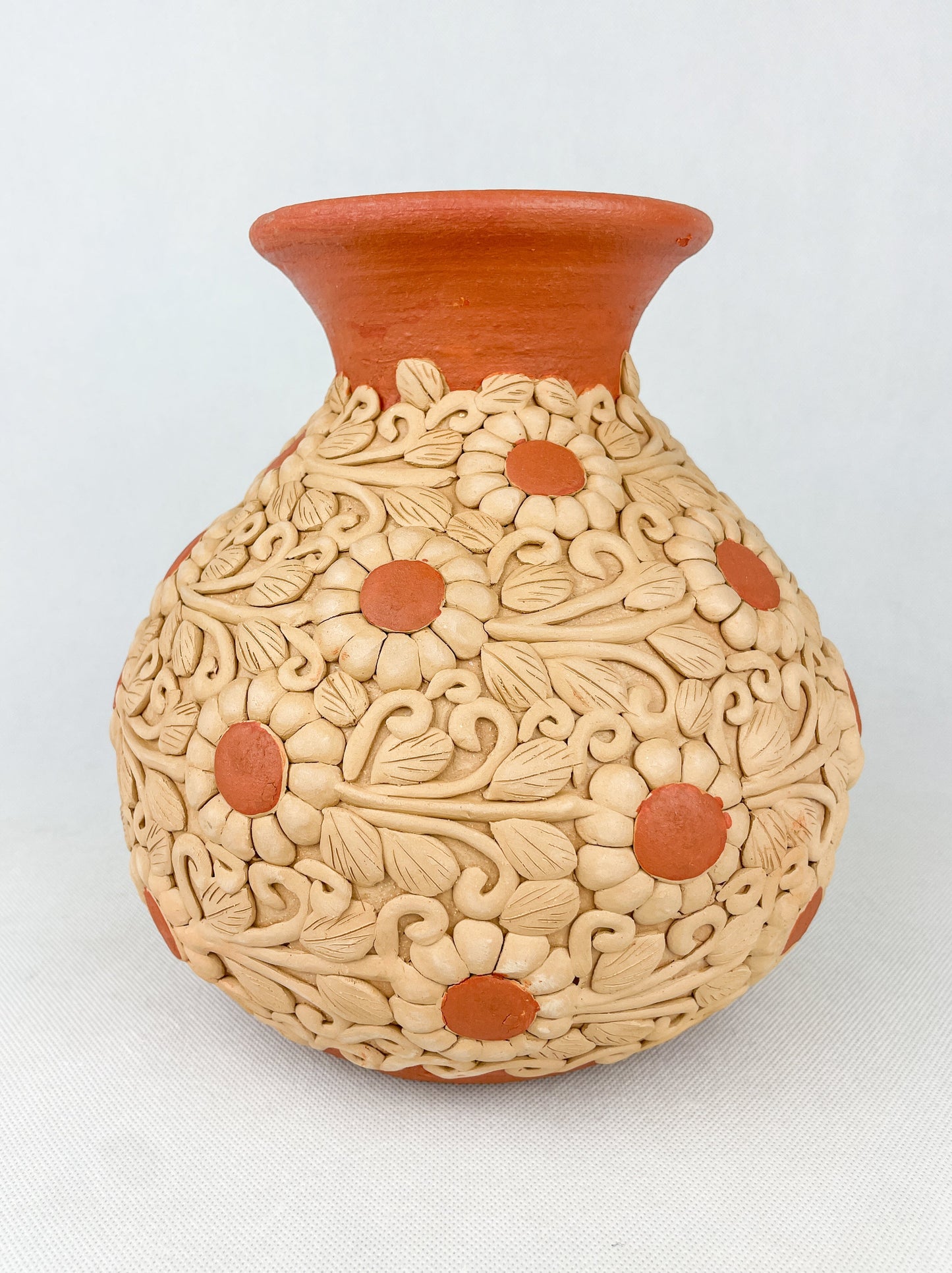Oaxaca Pottery Mexican Vase Clay Embroidery