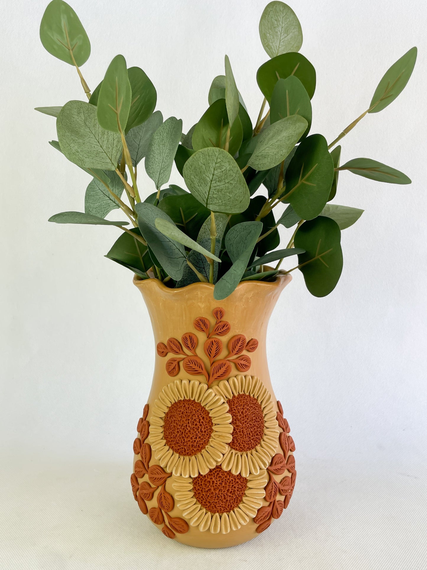 Velasco Oaxaca Pottery Vase Flower Vase Florero Barro Rojo Clay Filigrana Clay Embroidery