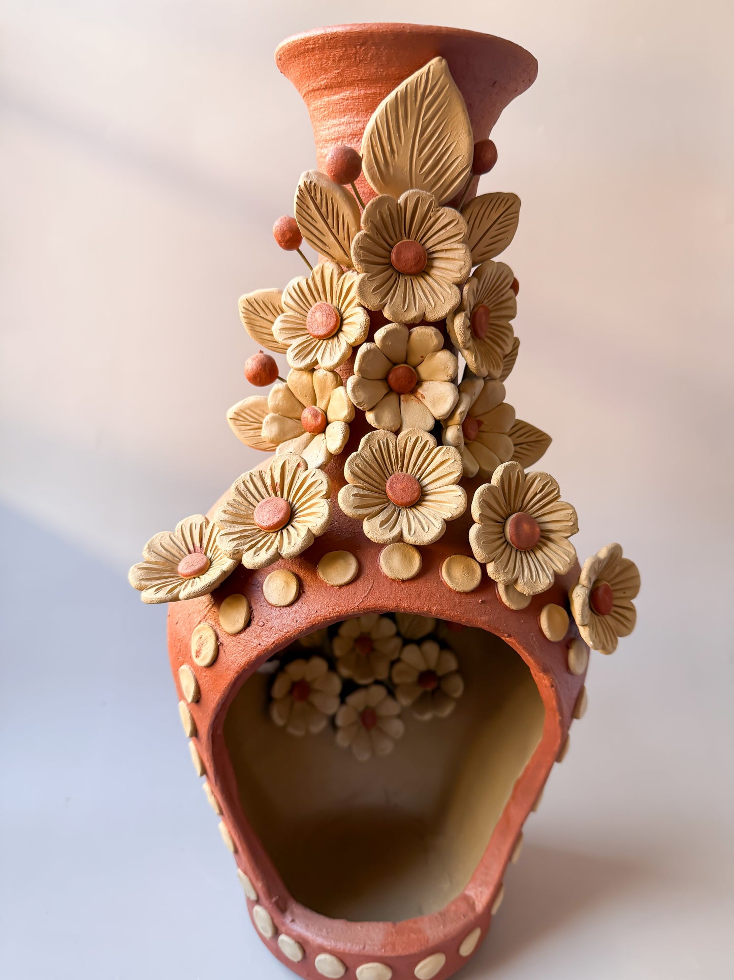 Colores Oaxaca Pottery Large 16" Chimenea Barro Bordado Chimney