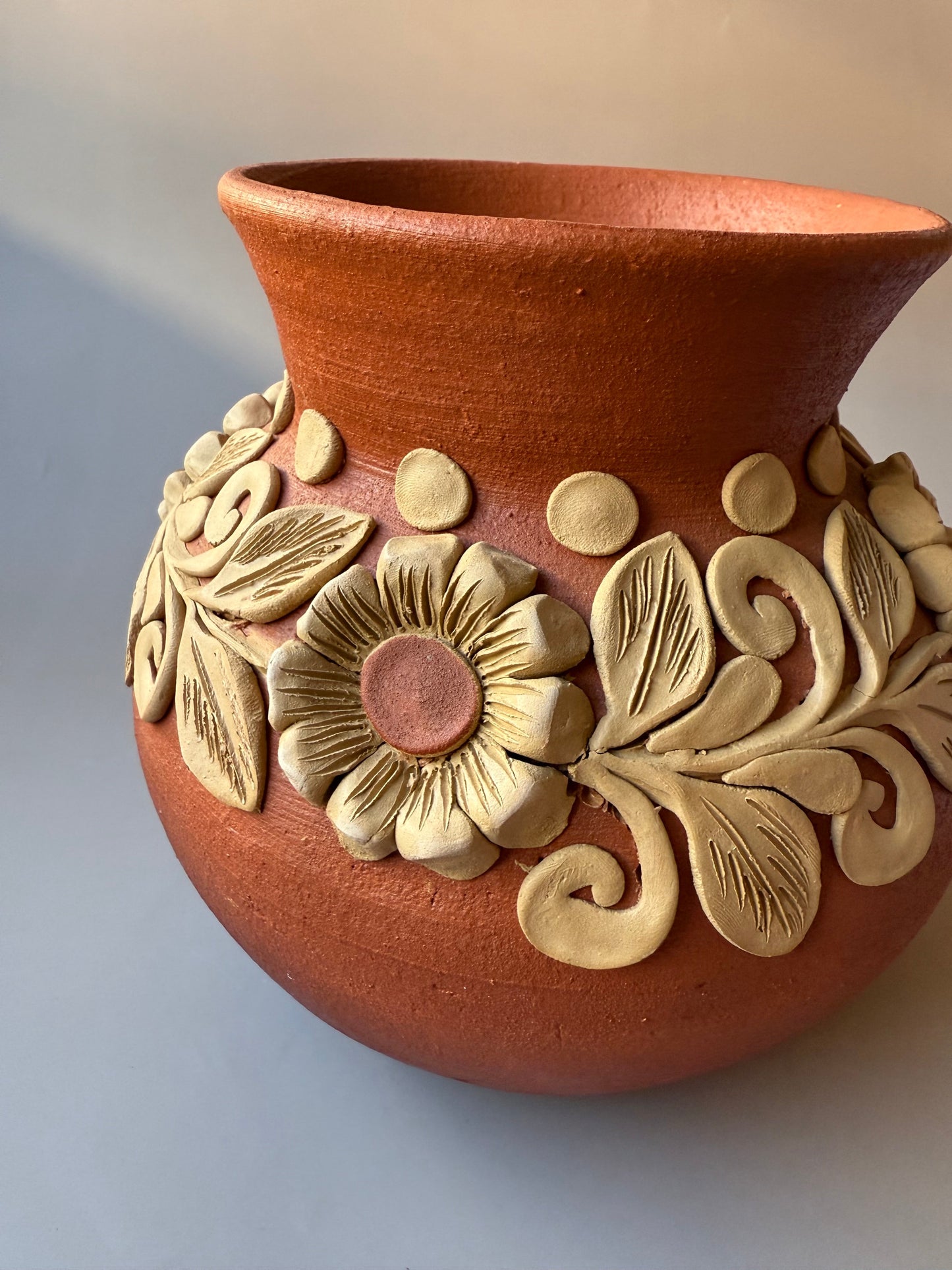 Oaxaca Pottery Clay Embroidery Round Vase