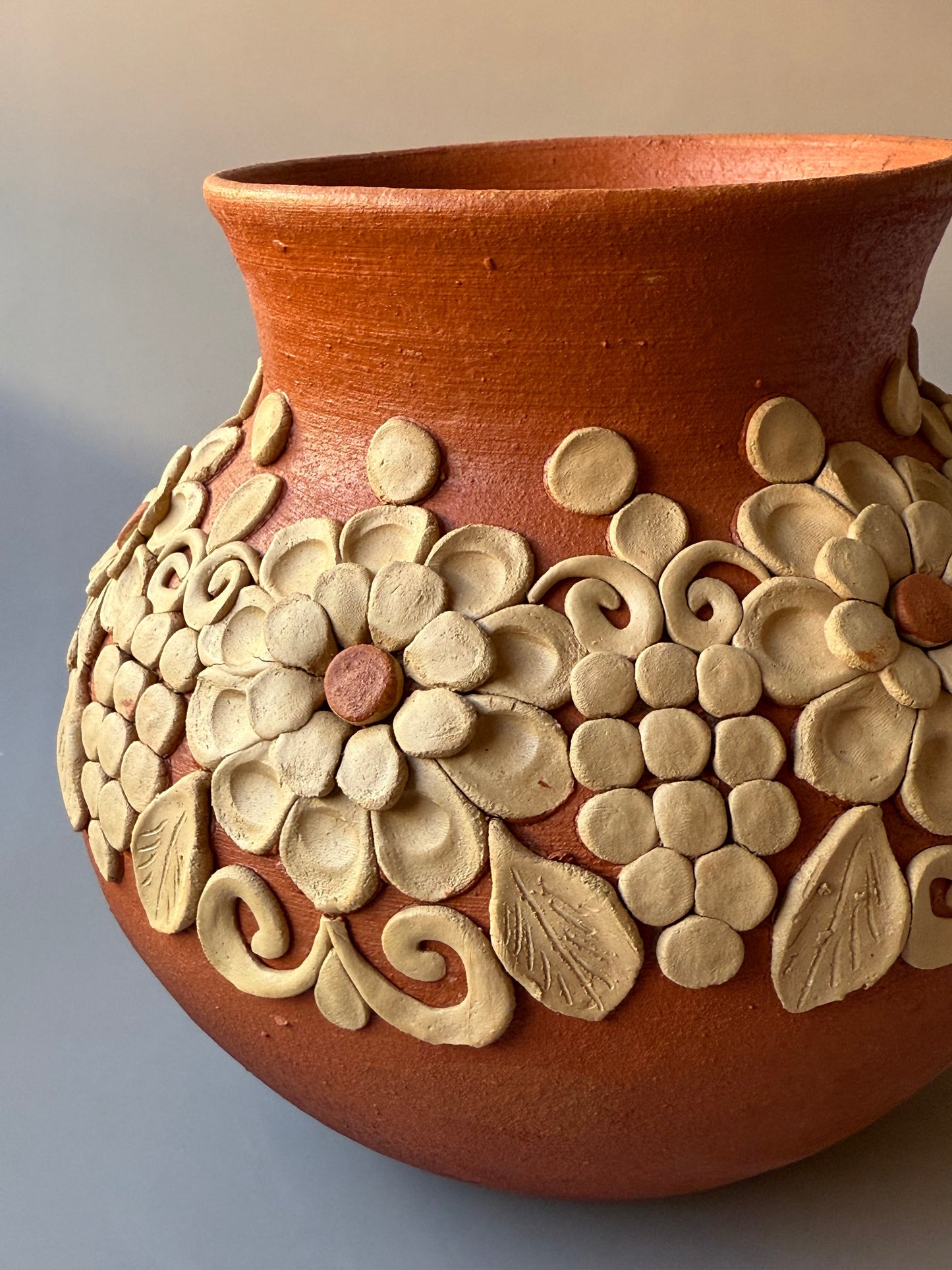 Oaxaca Pottery Clay Embroidery Round Vase