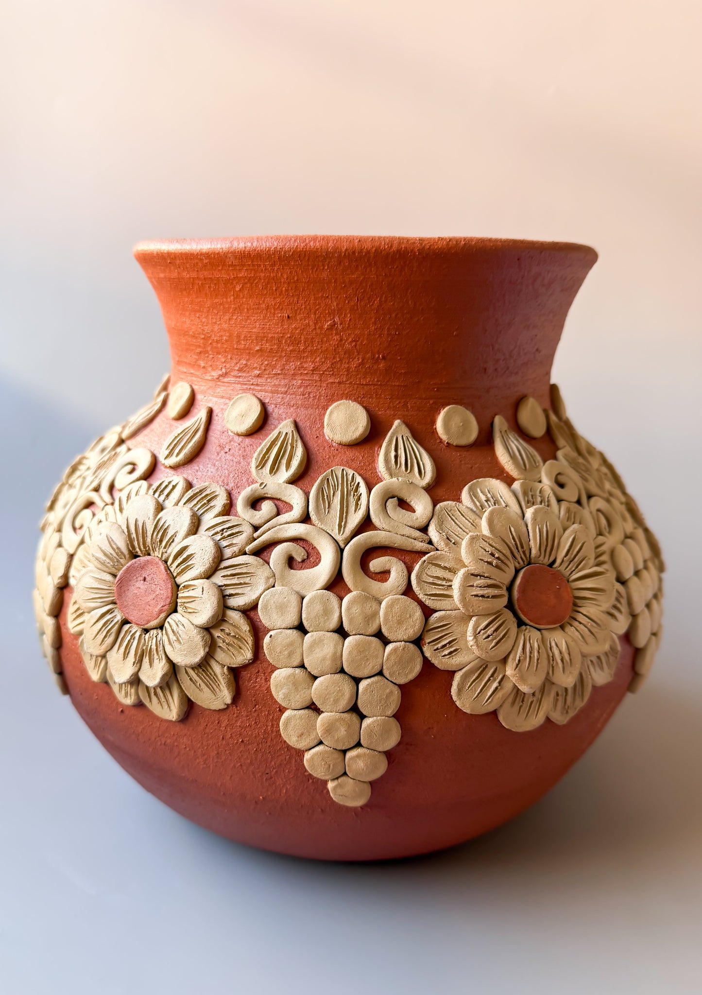 Oaxaca Pottery Clay Embroidery Round Vase
