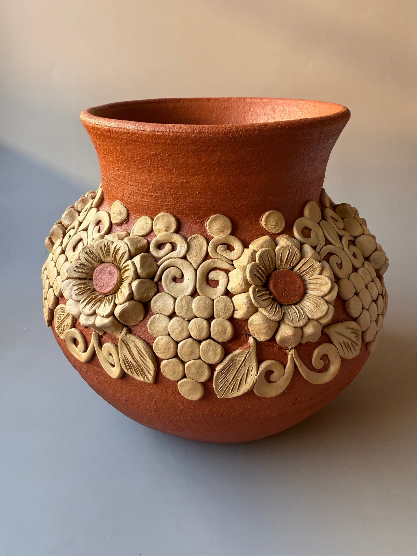 Oaxaca Pottery Clay Embroidery Round Vase