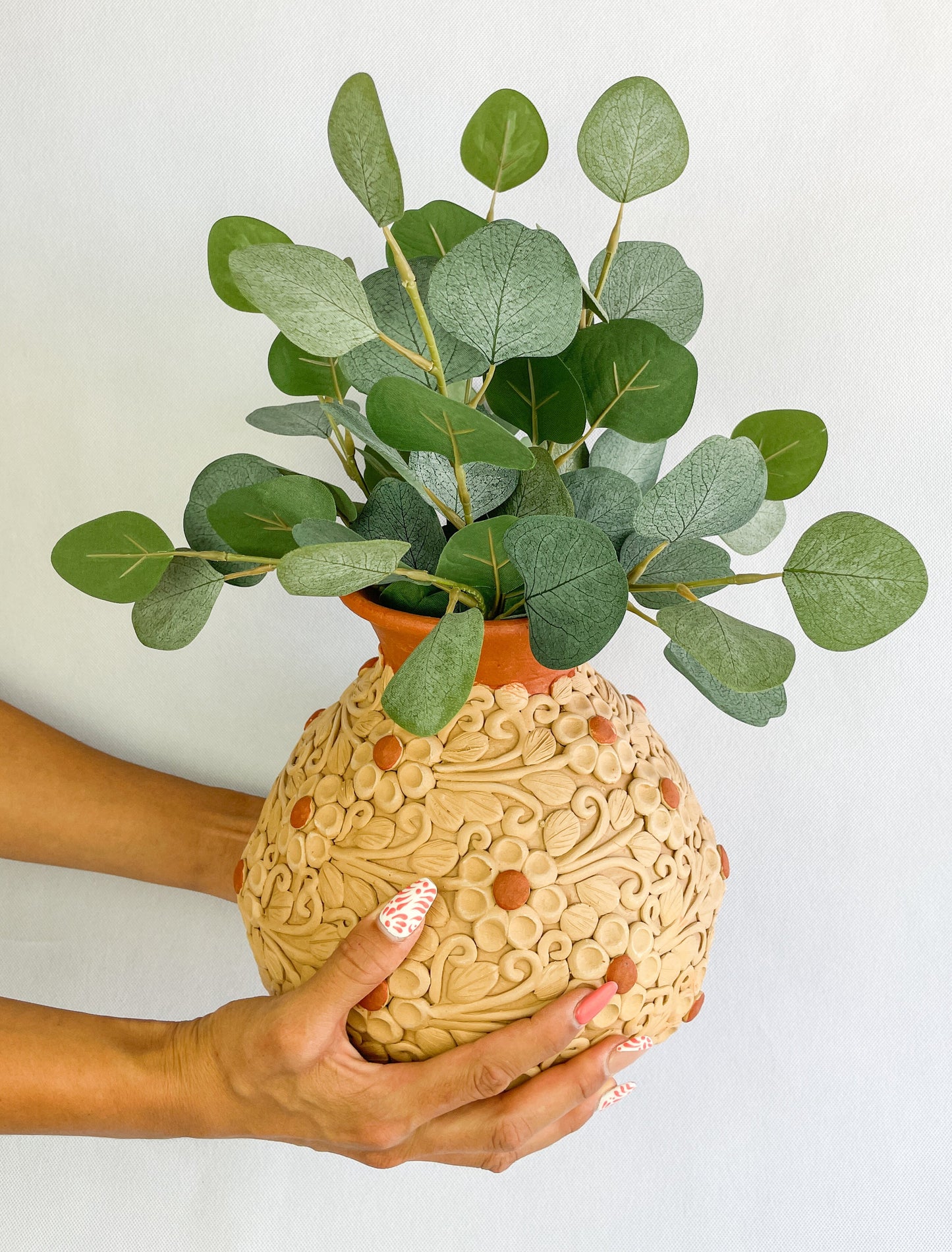 Oaxaca Pottery Mexican Vase Clay Embroidery