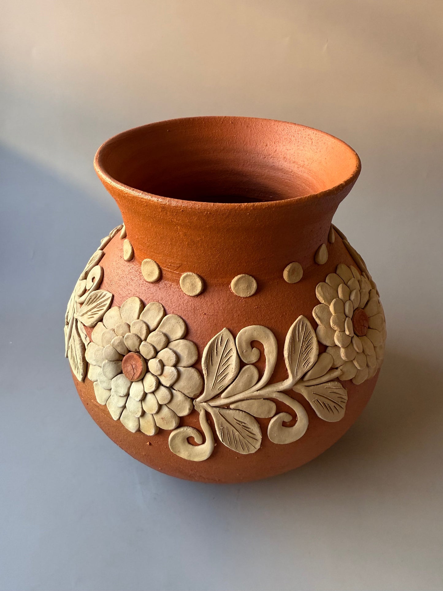 Oaxaca Pottery Clay Embroidery Round Vase