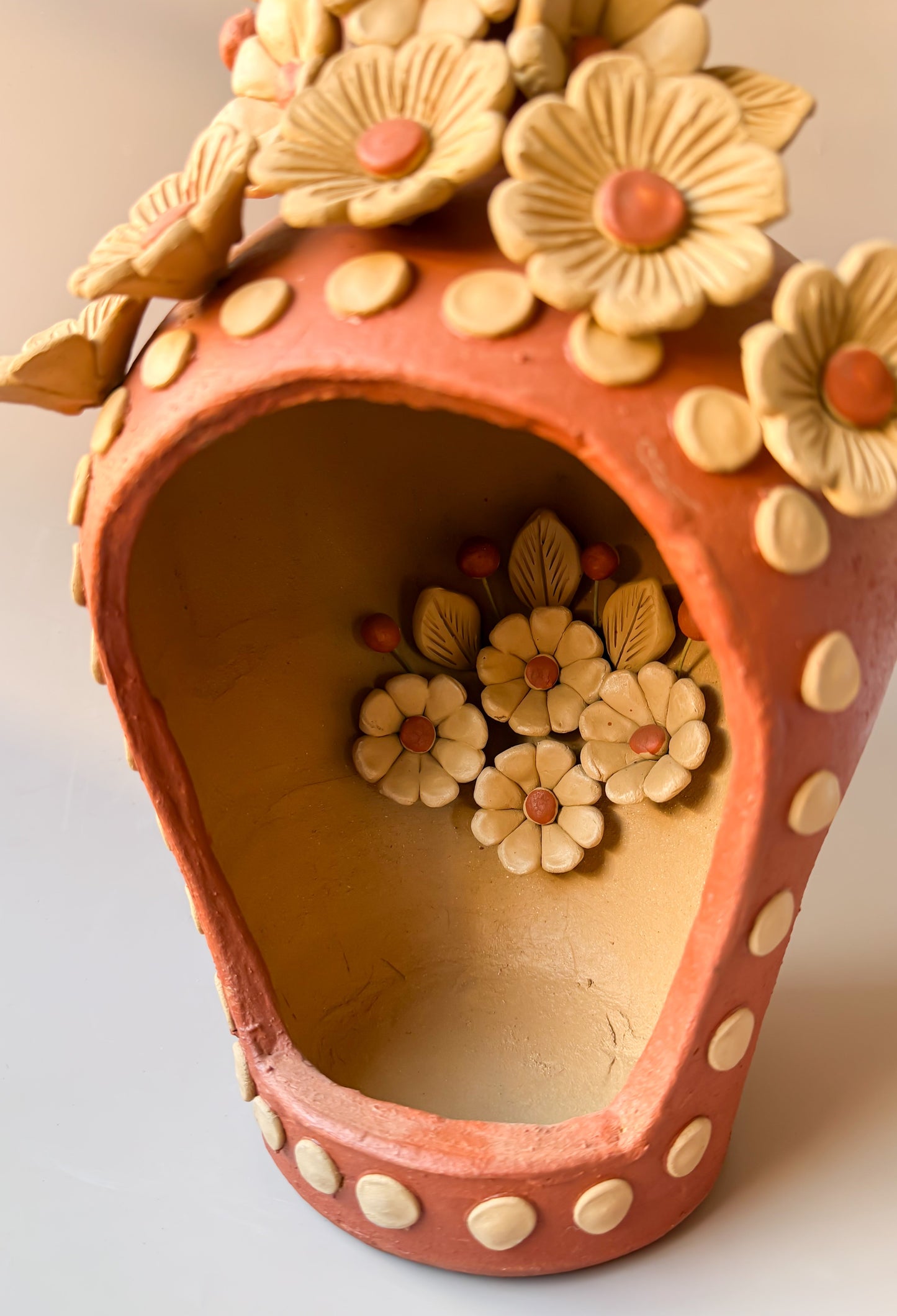 Colores Oaxaca Pottery Large 16" Chimenea Barro Bordado Chimney