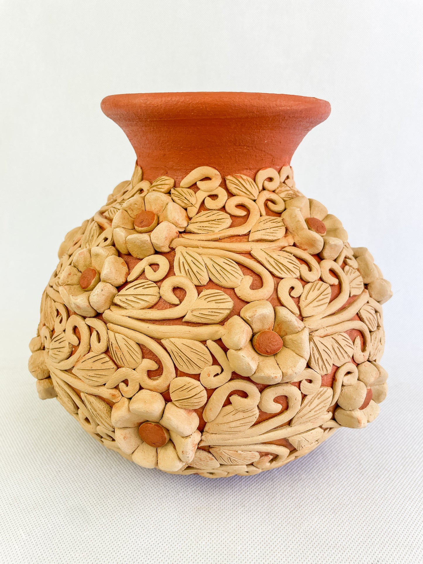 Oaxaca Pottery Mexican Vase Clay Embroidery
