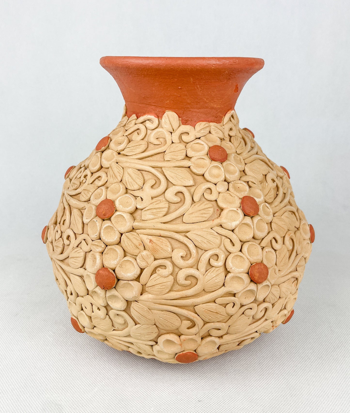 Oaxaca Pottery Mexican Vase Clay Embroidery