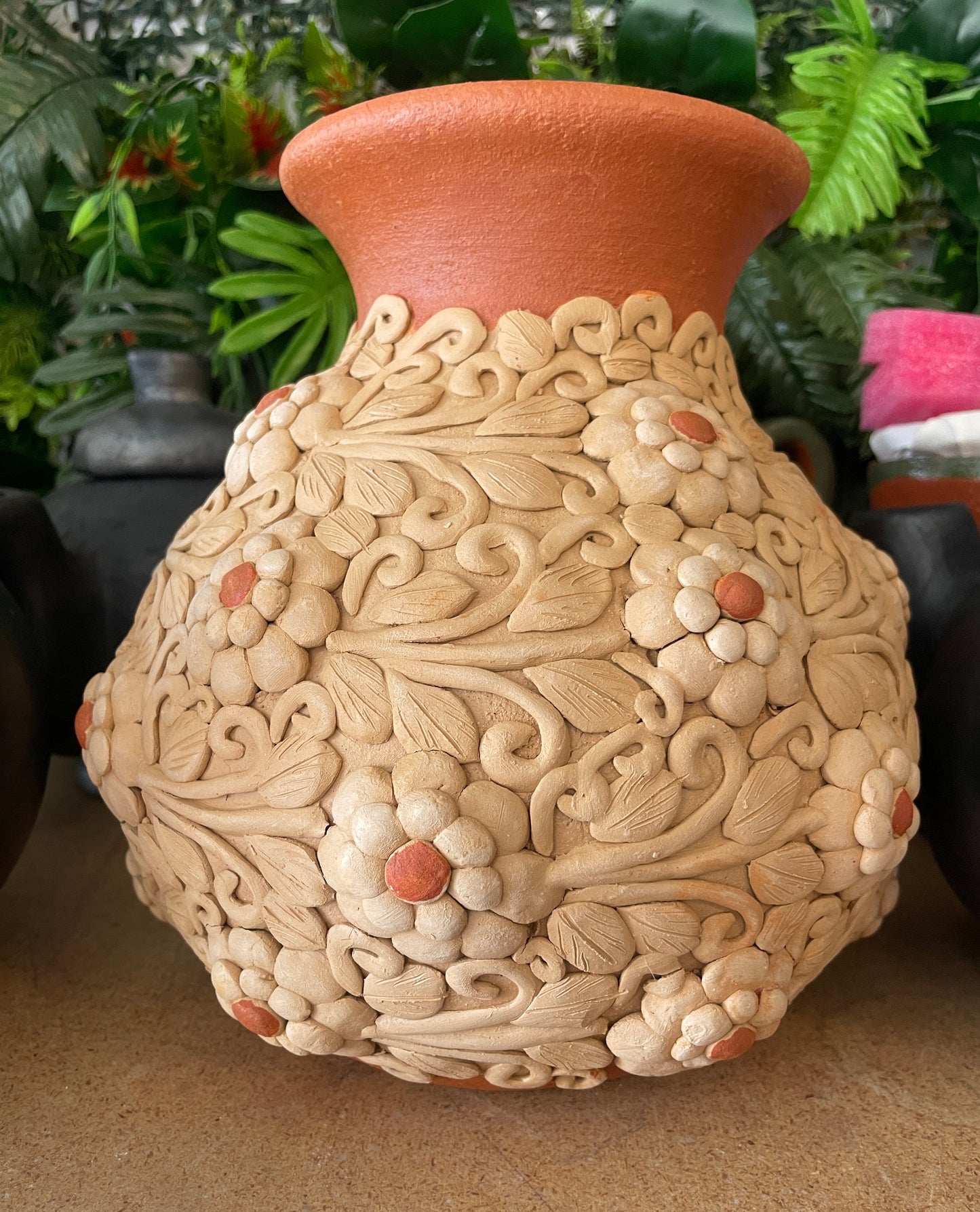 Oaxaca Pottery Mexican Vase Clay Embroidery