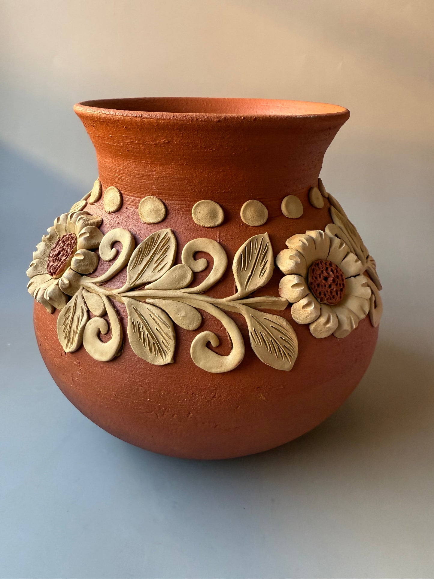 Oaxaca Pottery Clay Embroidery Round Vase
