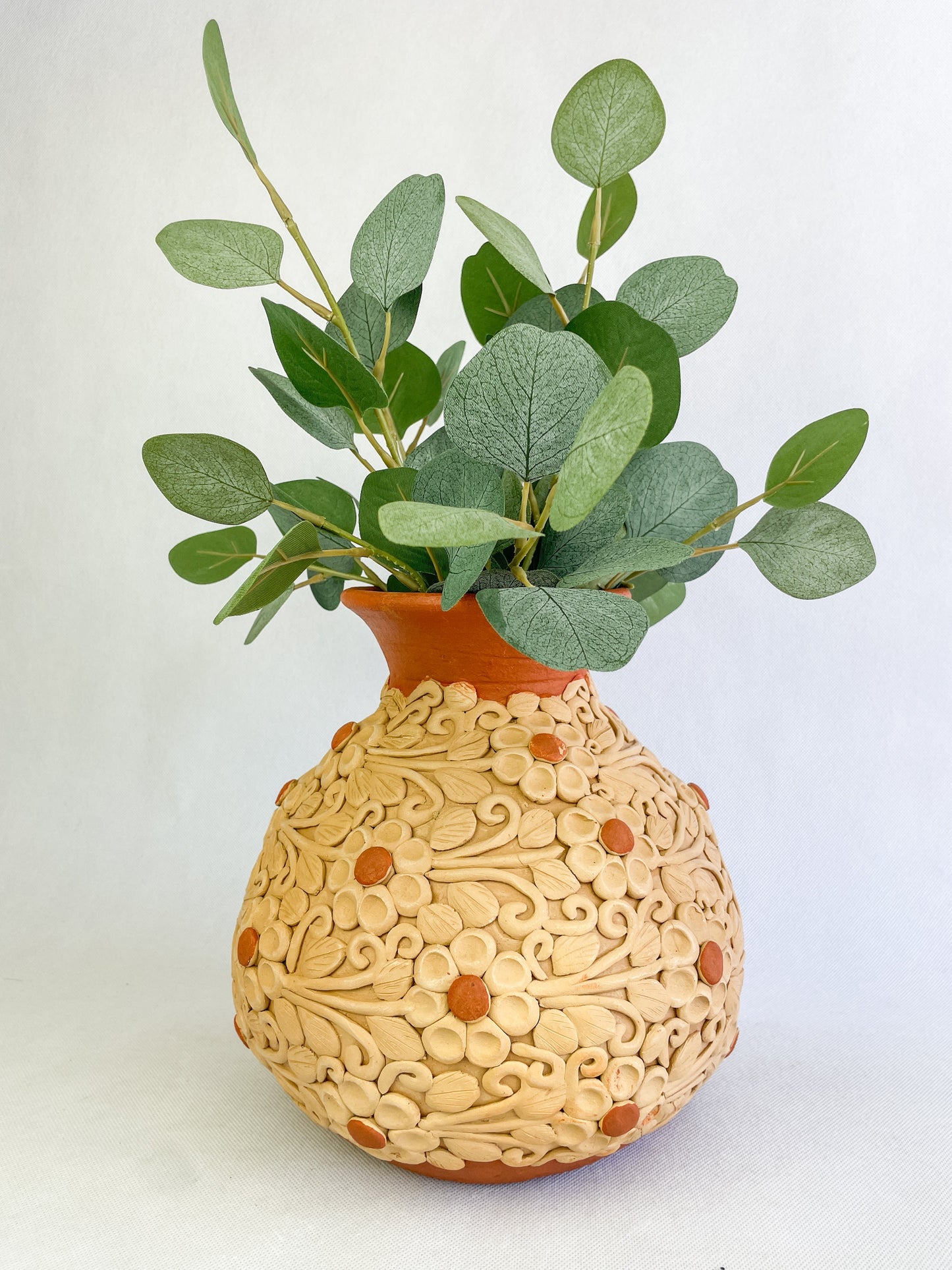 Oaxaca Pottery Mexican Vase Clay Embroidery