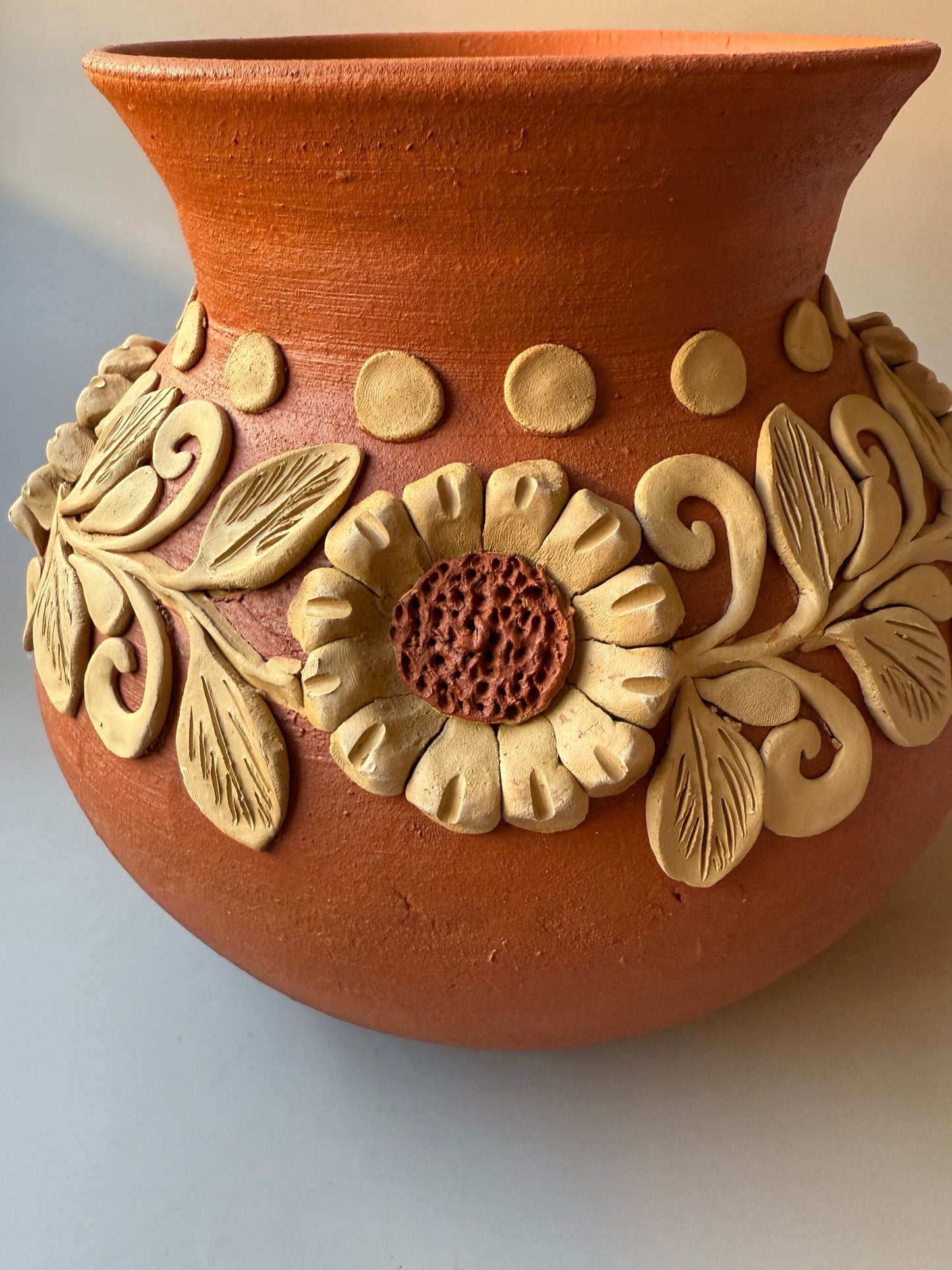 Oaxaca Pottery Clay Embroidery Round Vase