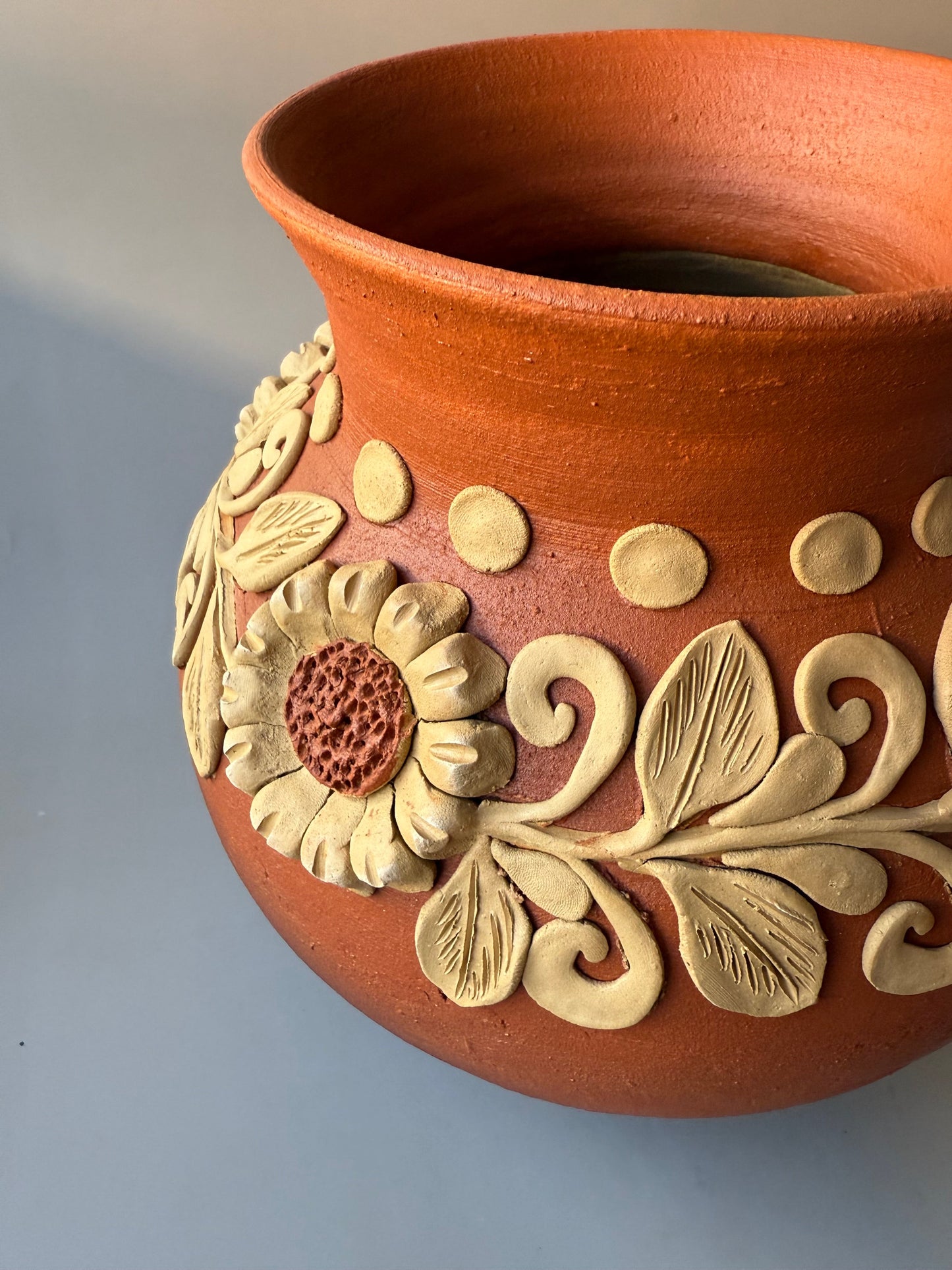 Oaxaca Pottery Clay Embroidery Round Vase