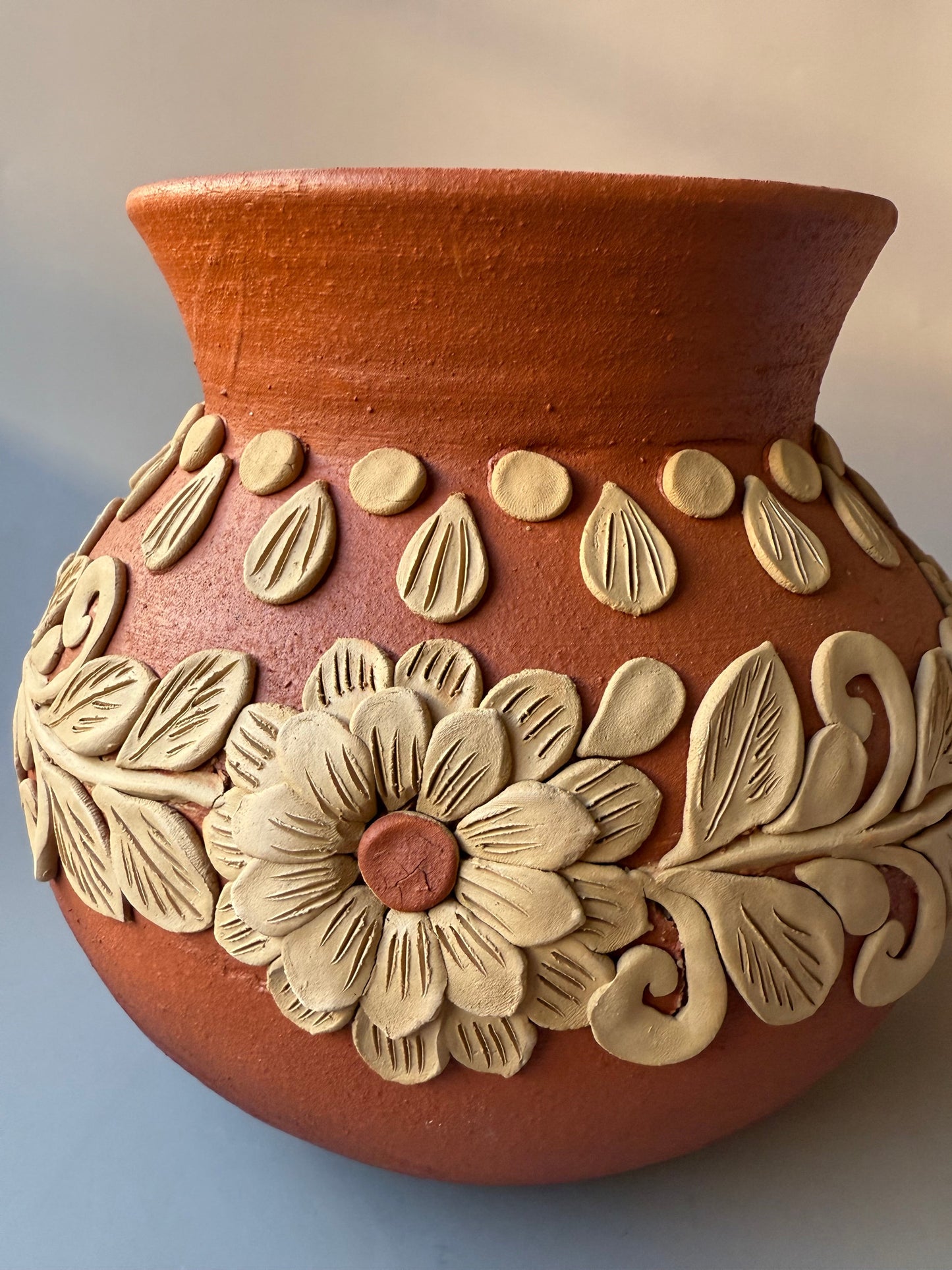 Oaxaca Pottery Clay Embroidery Round Vase