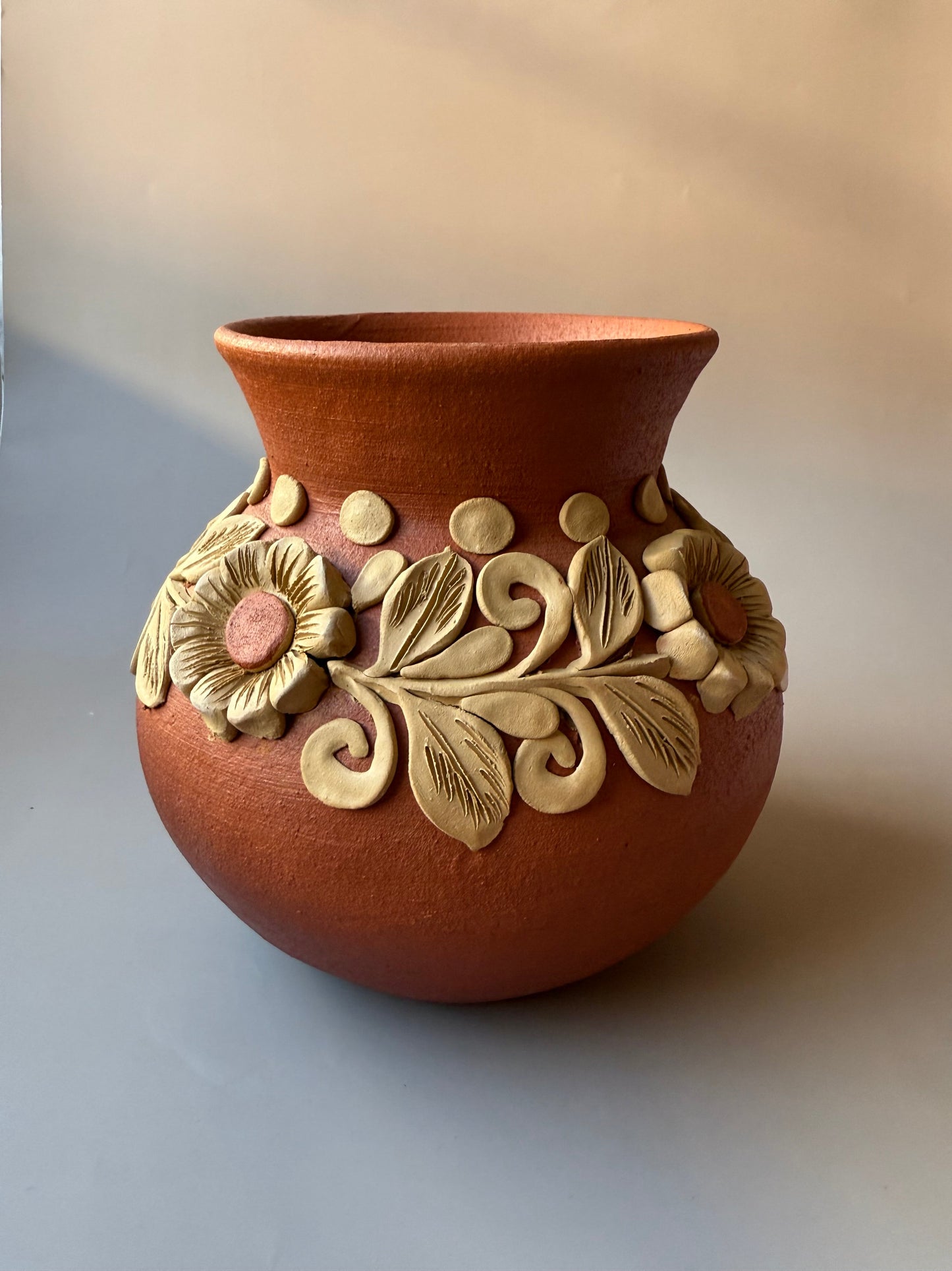 Oaxaca Pottery Clay Embroidery Round Vase