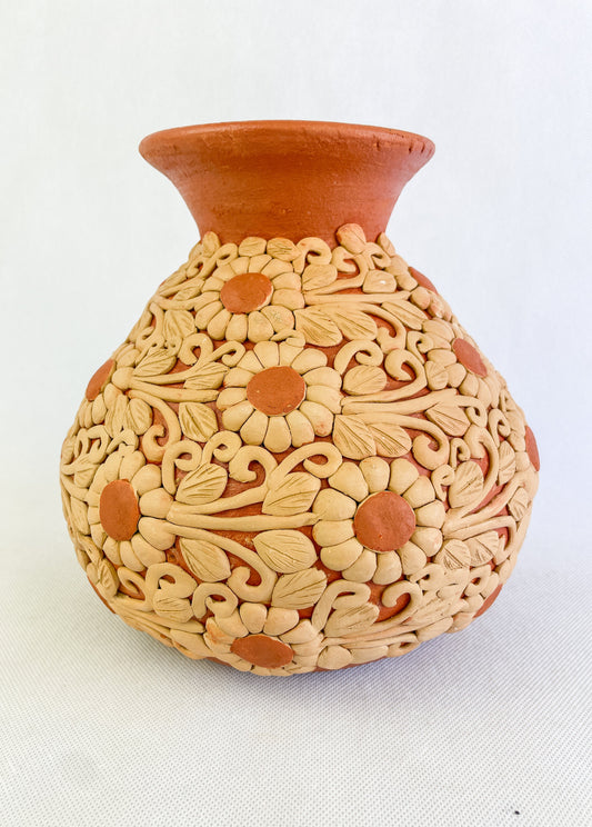 Oaxaca Pottery Mexican Vase Clay Embroidery