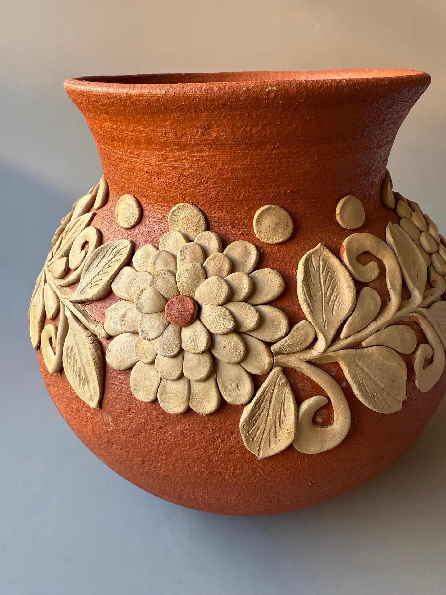 Oaxaca Pottery Clay Embroidery Round Vase