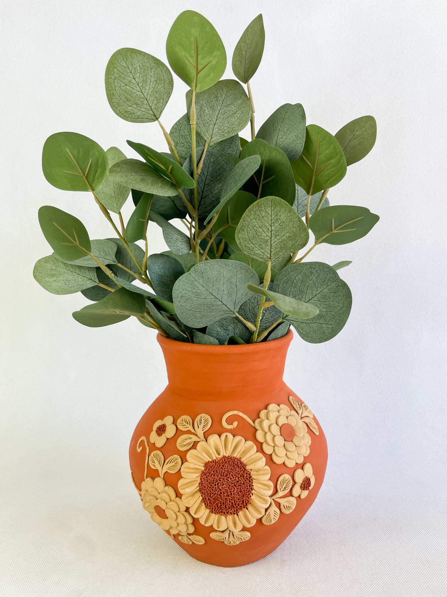 Velasco Oaxaca Pottery Vase Flower Vase Florero Barro Rojo Clay Filigrana Clay Embroidery
