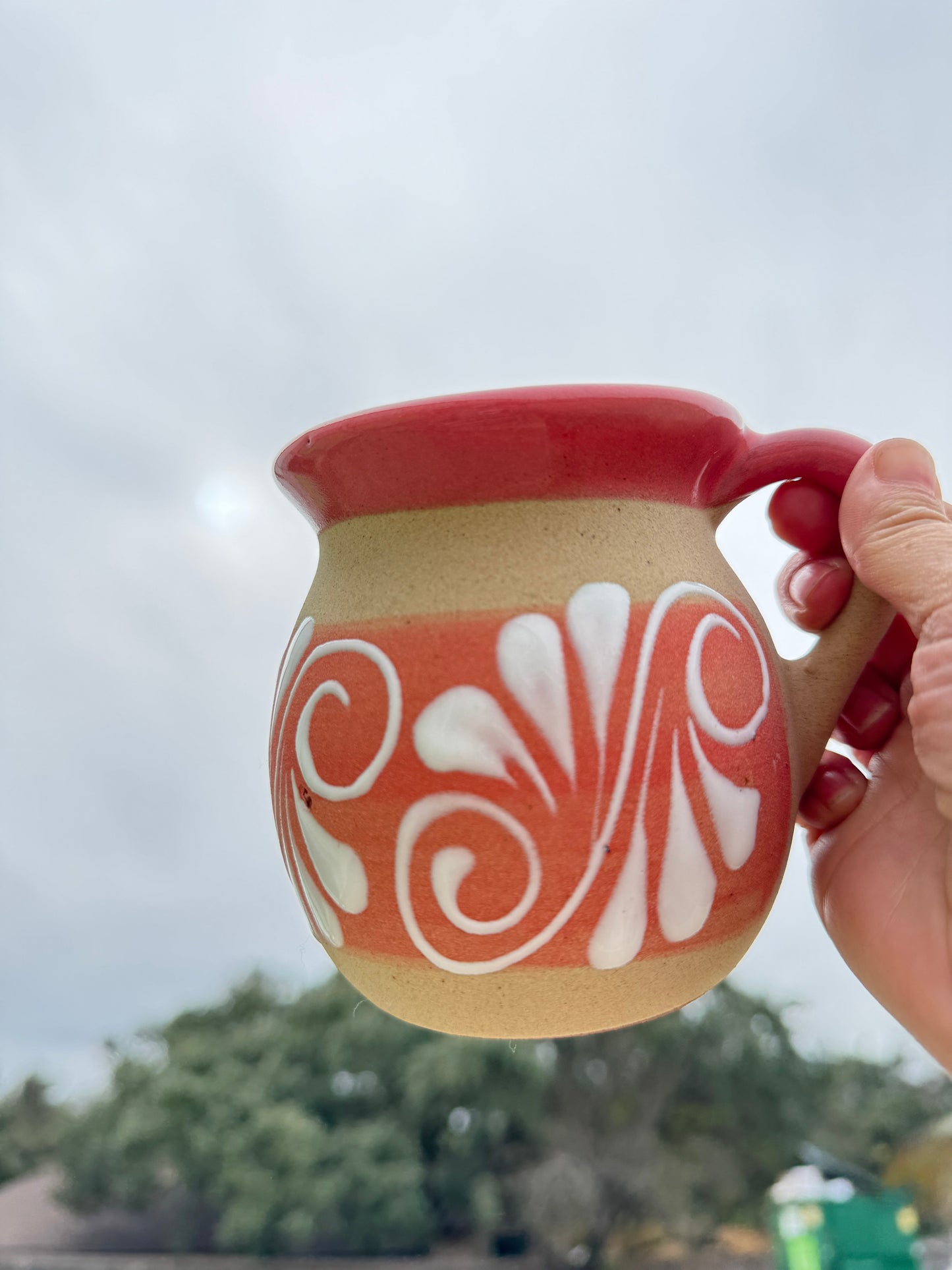 Mexican coffee mug pink, red, salmon, purple