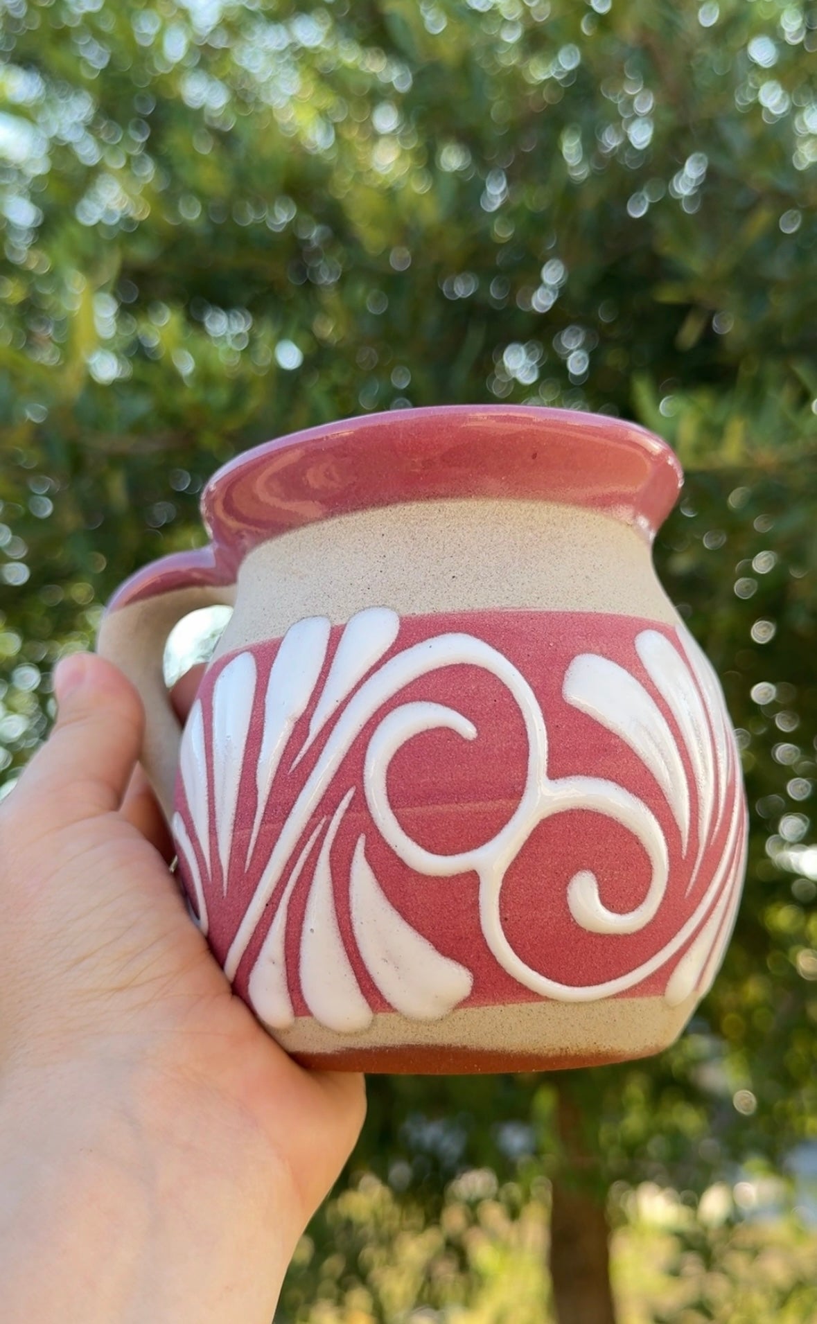 Mexican coffee mug pink, red, salmon, purple