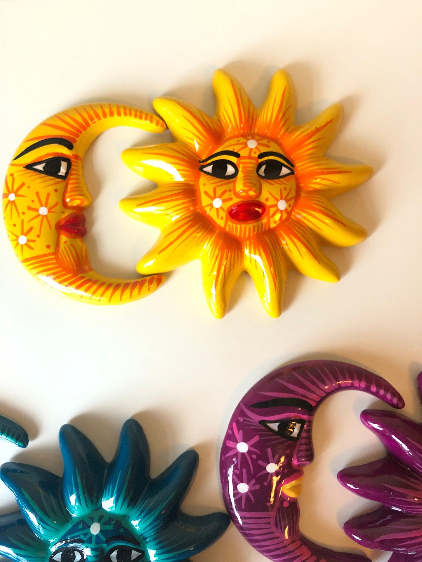 Mini sun moon mexican ceramic garden outside decoration