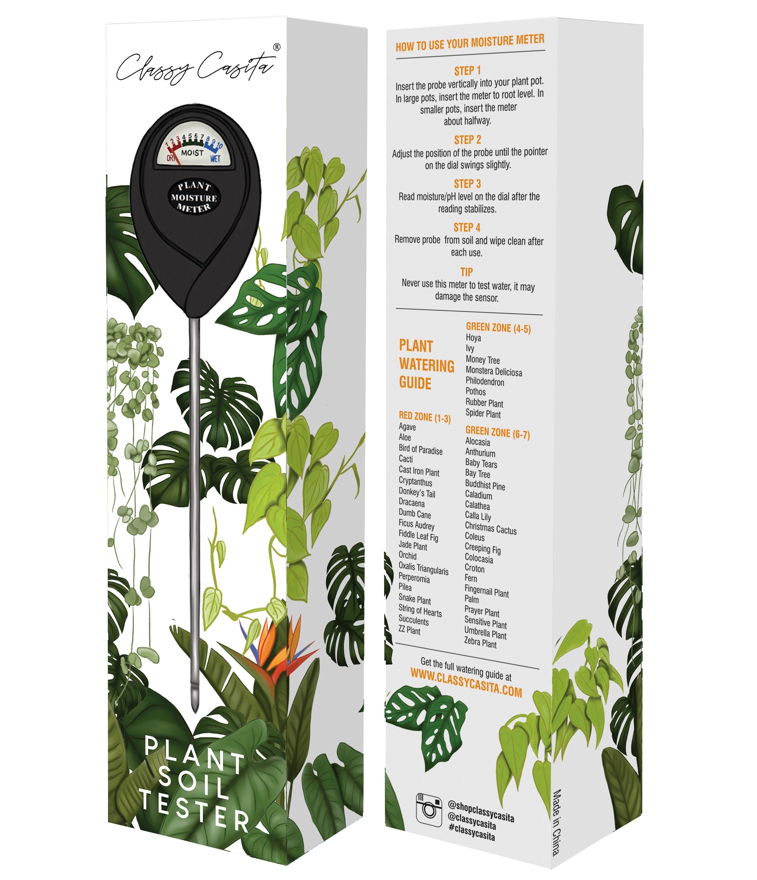 Classy Casita Soil Moisture Meter: Houseplant Care with eBook - Hydrometer Sensor for Plants - Essential Moisture Meter for Indoor & Outdoor Plants